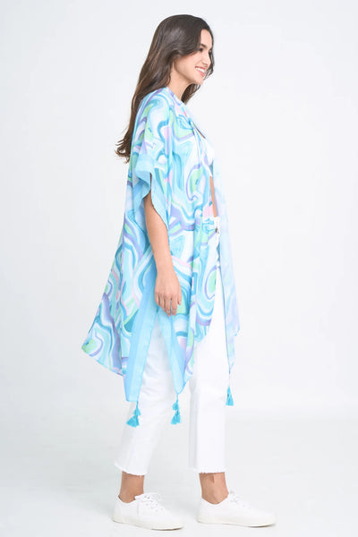 Abstract Print Kimono - Light Blue