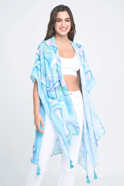 Abstract Print Kimono - Light Blue