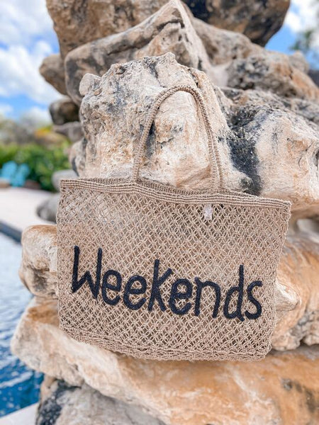 'Weekends' Jute Tote Bag