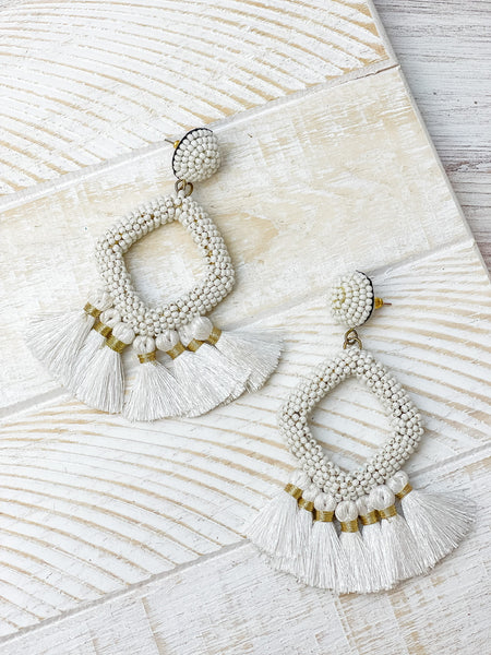 Seed Bead Fringe Dangle Earrings