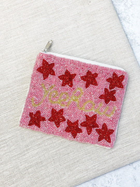 'Yeehaw' Beaded Zip Pouch - Red