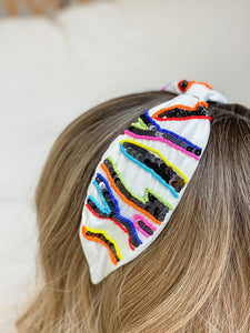 Beaded Zebra Embroidered Headband  - Multi