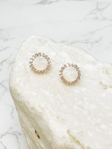 Cubic Zirconia Baguette Open Circle Stud Earrings