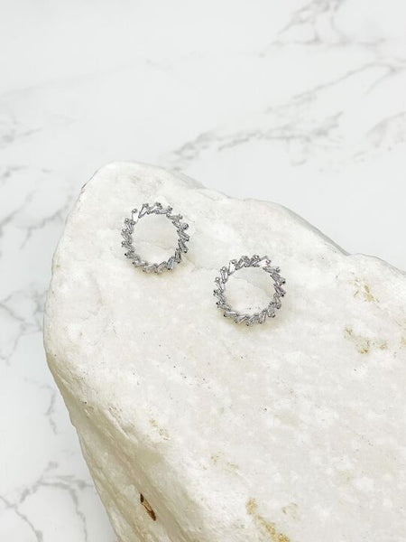 Cubic Zirconia Baguette Open Circle Stud Earrings