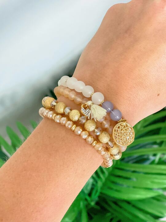 Beaded Stretch Stack - Champagne