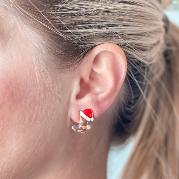 Christmas Cowboy Boots Signature Enamel Stud Earrings