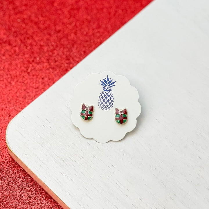 Bow Ornament Signature Enamel Stud Earrings