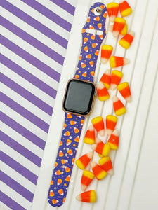 Candy Corn Printed Silicone Smart Watch Band - Purple S/M
