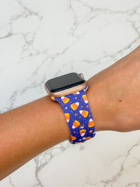 Candy Corn Printed Silicone Smart Watch Band - Purple S/M
