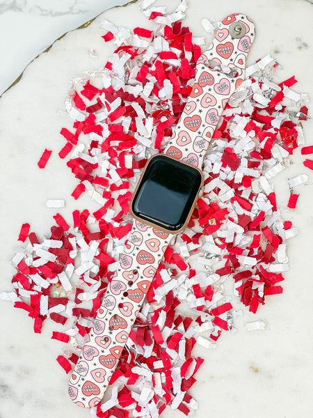 Conversation Hearts Printed Silicone Smart Watch Band