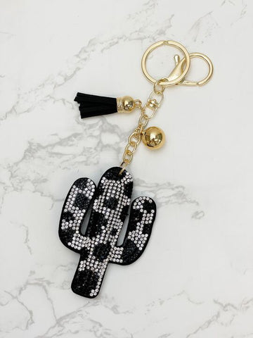 Glitzy Cow Print Cactus Key Chain