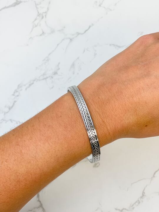 Textured Metal Cuff Bracelet - Silver