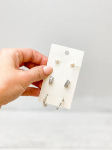 Pearl & Rhinestone Earring Trio