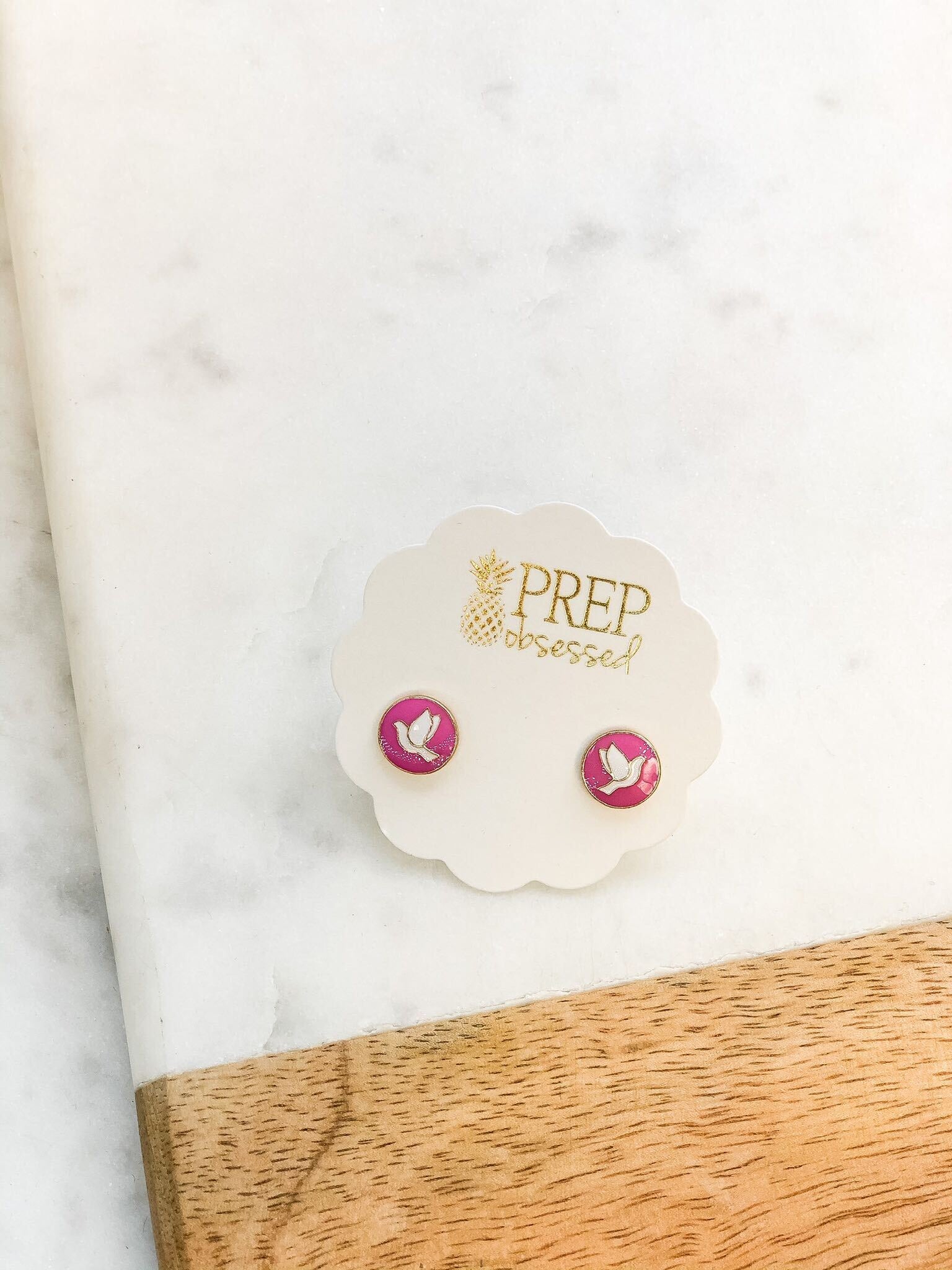 White Dove Enamel Stud Earrings