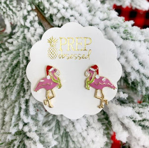 Festive Flamingo Enamel Stud Earrings