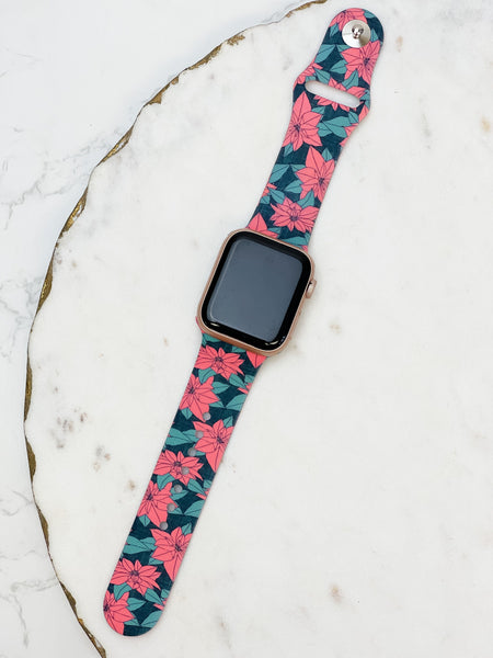 Poinsettia Printed Silicone Smart Watch Band