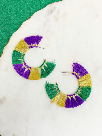 Mardi Gras Fringe Hoop Earrings