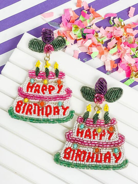 'Happy Birthday' Beaded Dangle Earrings