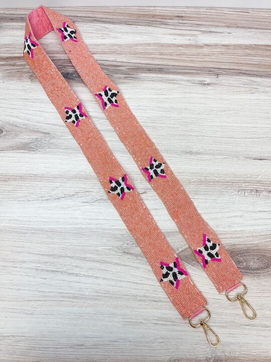 Beaded Purse Strap - Cow Print Stars