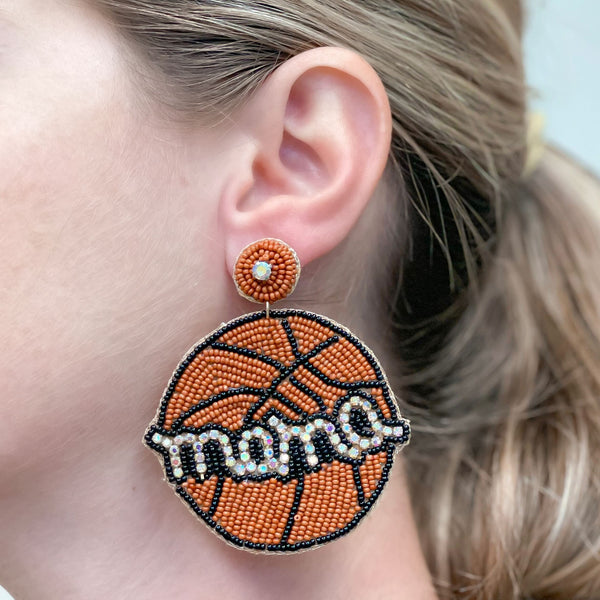 Glitzy Basketball Mama Beaded Dangle Earrings