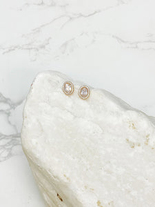 Glitzy Halo Oval Stud Earrings