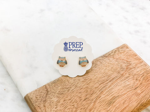 Owl Signature Enamel Stud Earrings