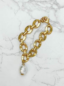 Freshwater Pearl Bold Link Bracelet - Gold