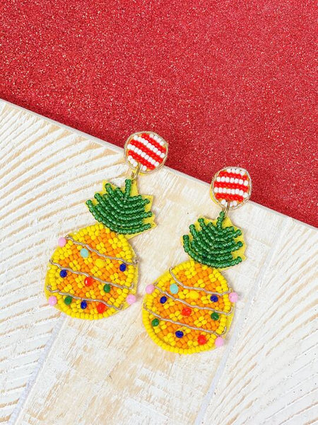 Christmas Pineapple Beaded Dangle Earrings