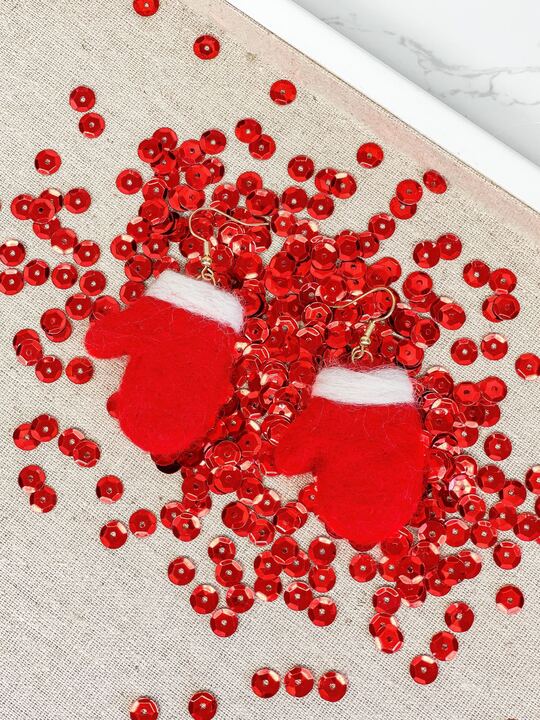 Plush Red Mitten Dangle Earrings