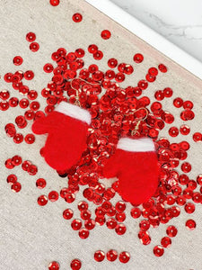 Plush Red Mitten Dangle Earrings