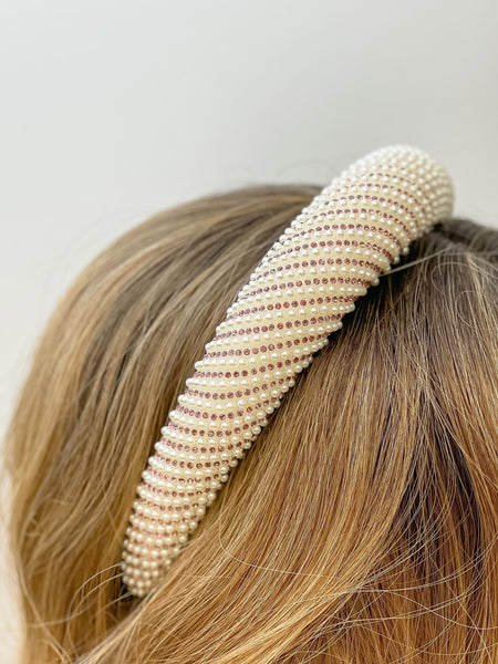 Pearl & Rhinestone Striped Padded Headbands