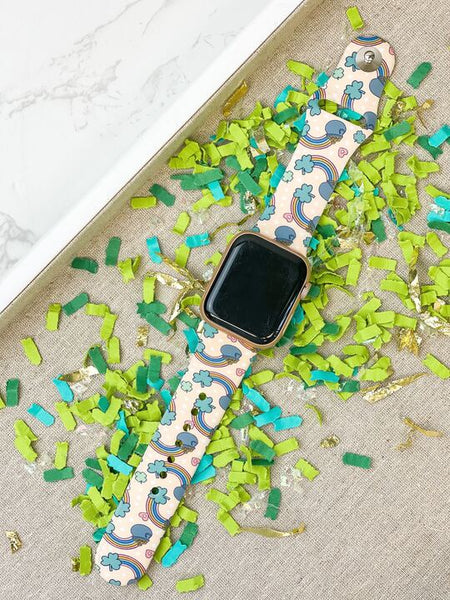 Rainbows & Gold Printed Silicone Smart Watch Band