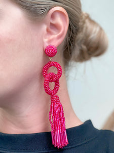 Seed Bead Linked Tassel Earrings