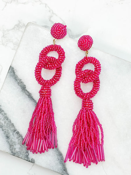 Seed Bead Linked Tassel Earrings