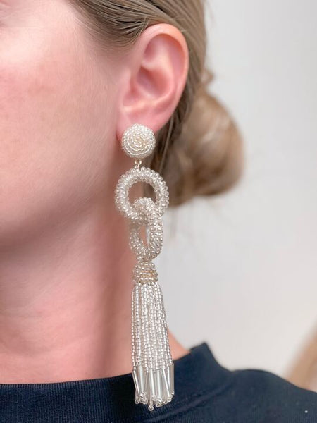 Seed Bead Linked Tassel Earrings