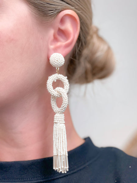 Seed Bead Linked Tassel Earrings