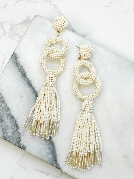 Seed Bead Linked Tassel Earrings