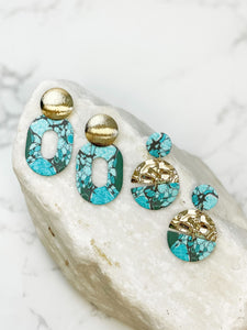 Turquoise & Gold Geometric Clay Dangles